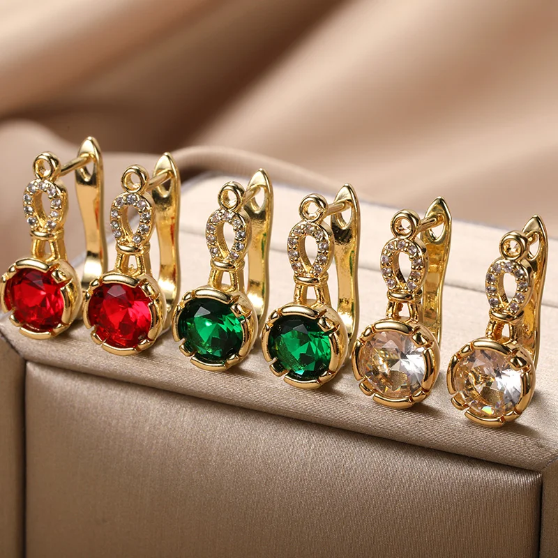 

Charm Multicolor Zircon Oval Stone Heart Earrings luxurious Green Crystal Circle Hoop Earrings Fashion Jewelry pendientes mujer