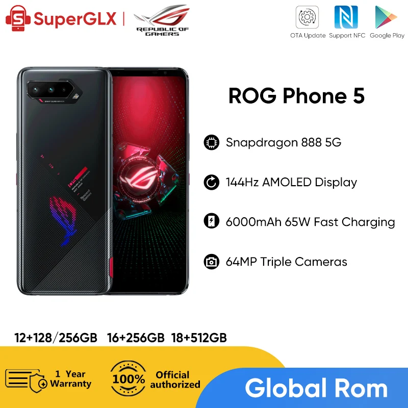 Asus ROG Phone 5 смартфон с 5,7-дюймовым дисплеем, процессором Snapdragon 6,78, 144 мАч, 65 Вт