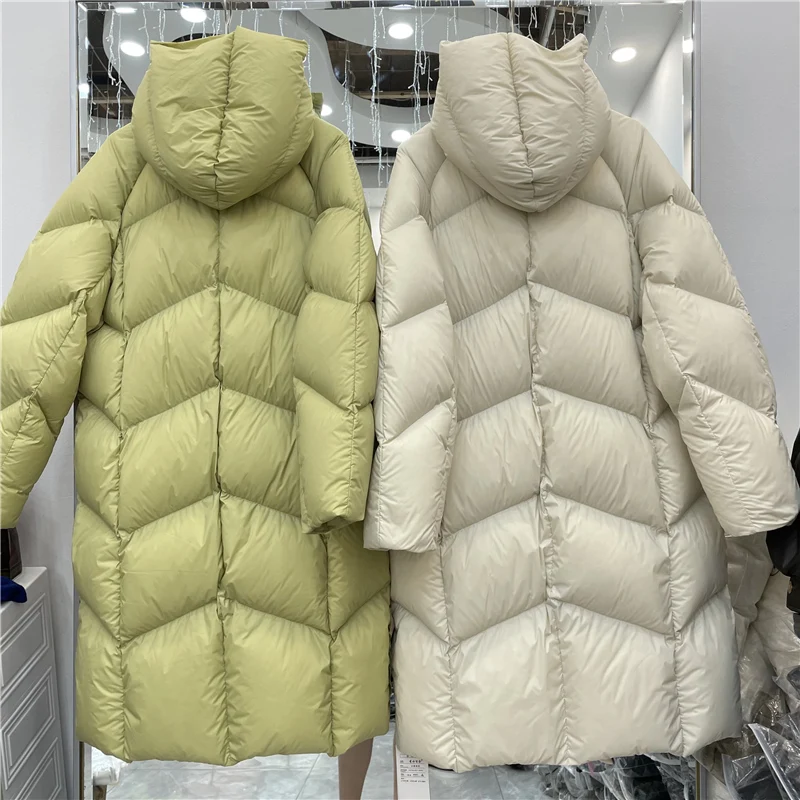 

2022 Thick Loose Women Fashion Solid Long Sleeve Button Coats Women Elegant Hooded Long Down Jackets Female Casual Outcoat Y107