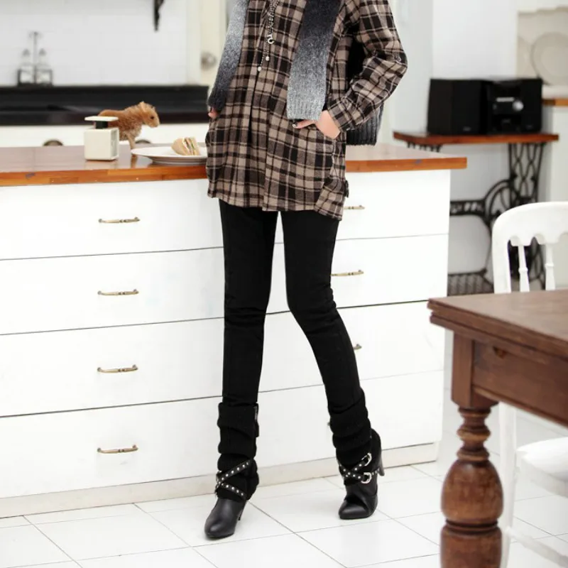 

Women Stretch Pants High Elastic Waist Cotton Winter Warm Thick Fleece Patchwork Pencil Clothes Skinny Velvet Leggings Trousers