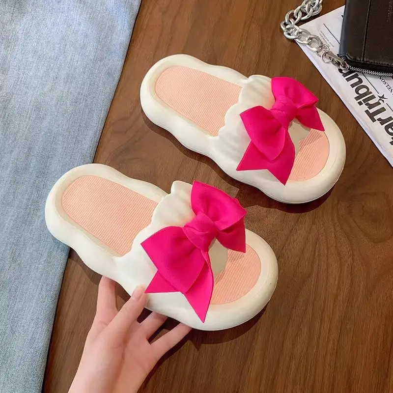 

Women Slippers Summer 2023 Outside Casual Non-Slip Beach Shoes Thick Sole Shoes Bowknot Slippers for Women Zapatos De Mujer