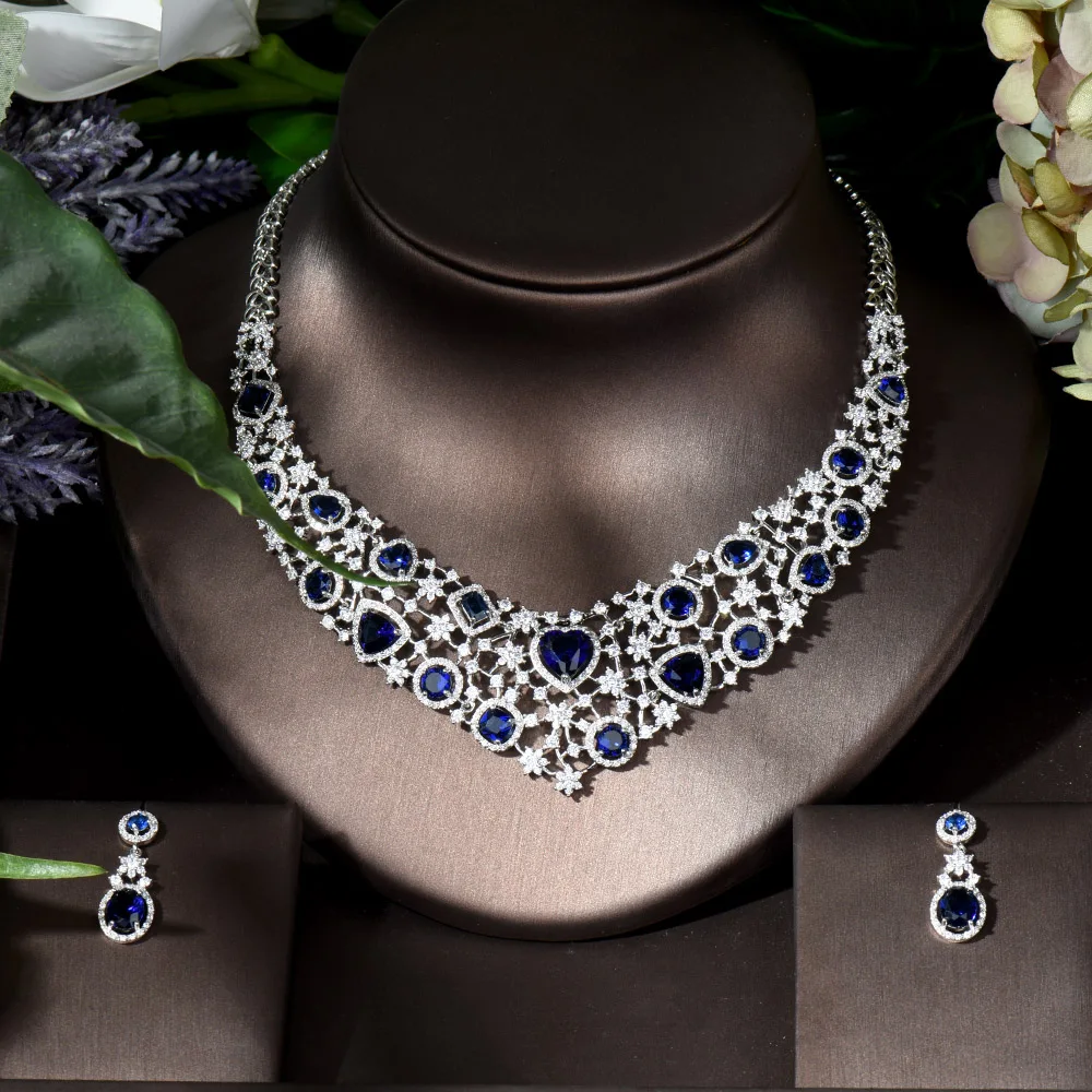Модные новые свадебные ювелирные наборы для невесты фианиты удивительный дизайн принцесса Лотос юбка 2 шт. большое ожерелье серьги набор женских