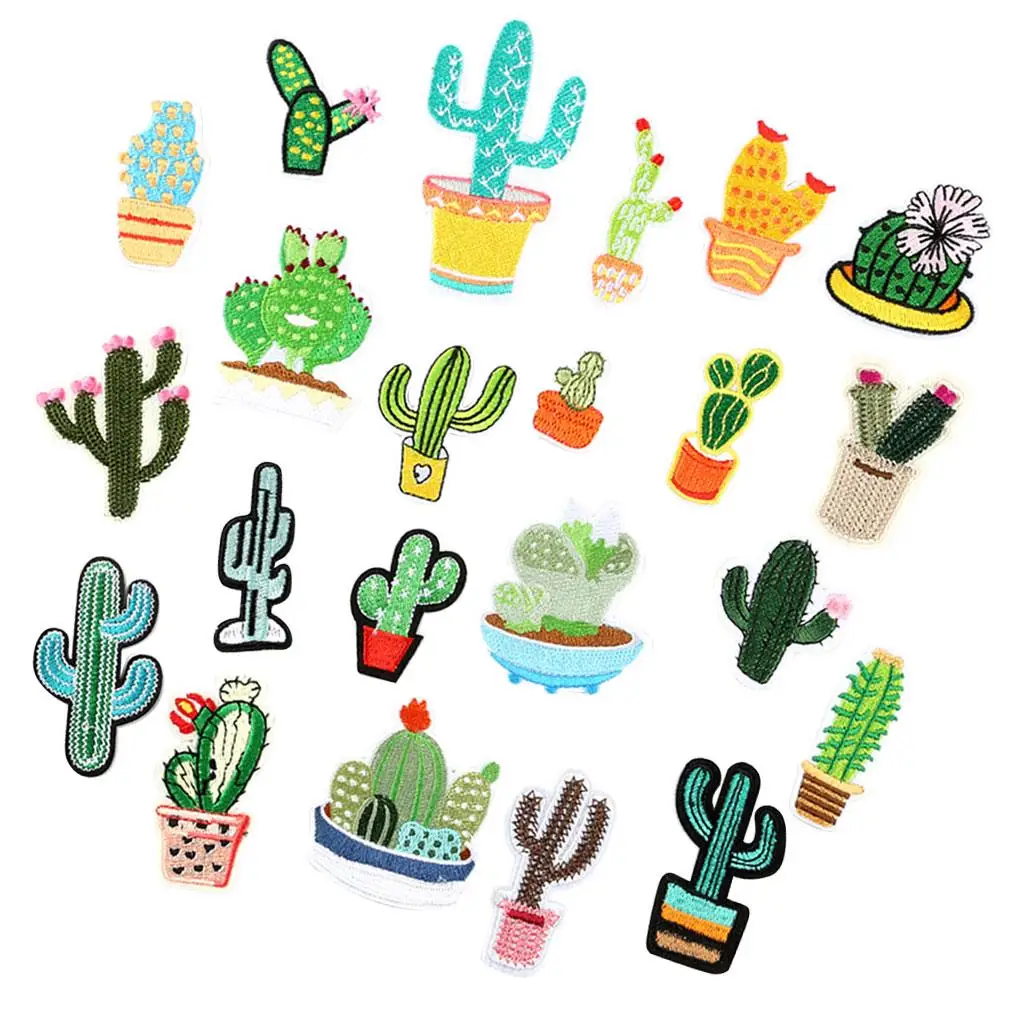 

Plant Embroidery Patches DIY Cotton Blend Cactus Stitching Badge Clothing Sewing Patch Set