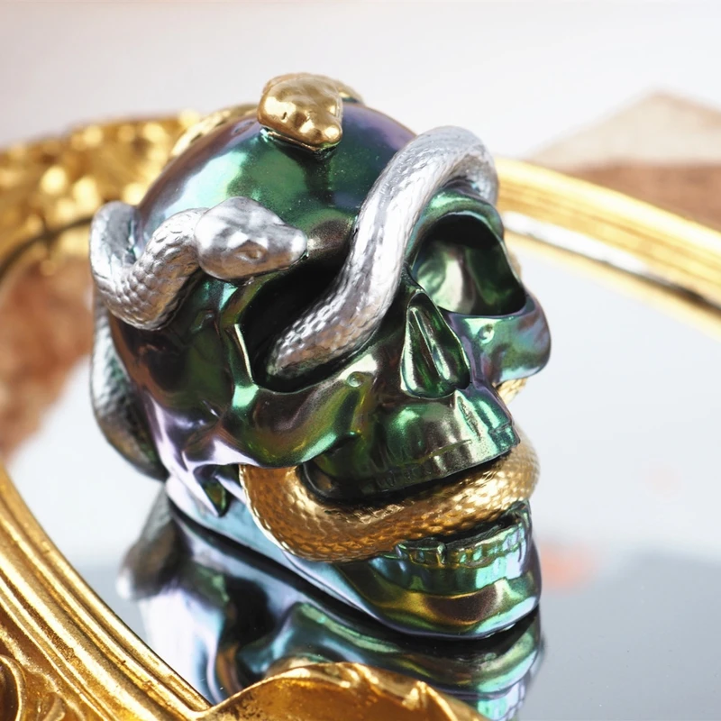

Q81D Double Snake Head Silicone Mirror Mold DIY Epoxy Resin Skull Head Casting Tool Candle Holder Ornaments Home Decoration for