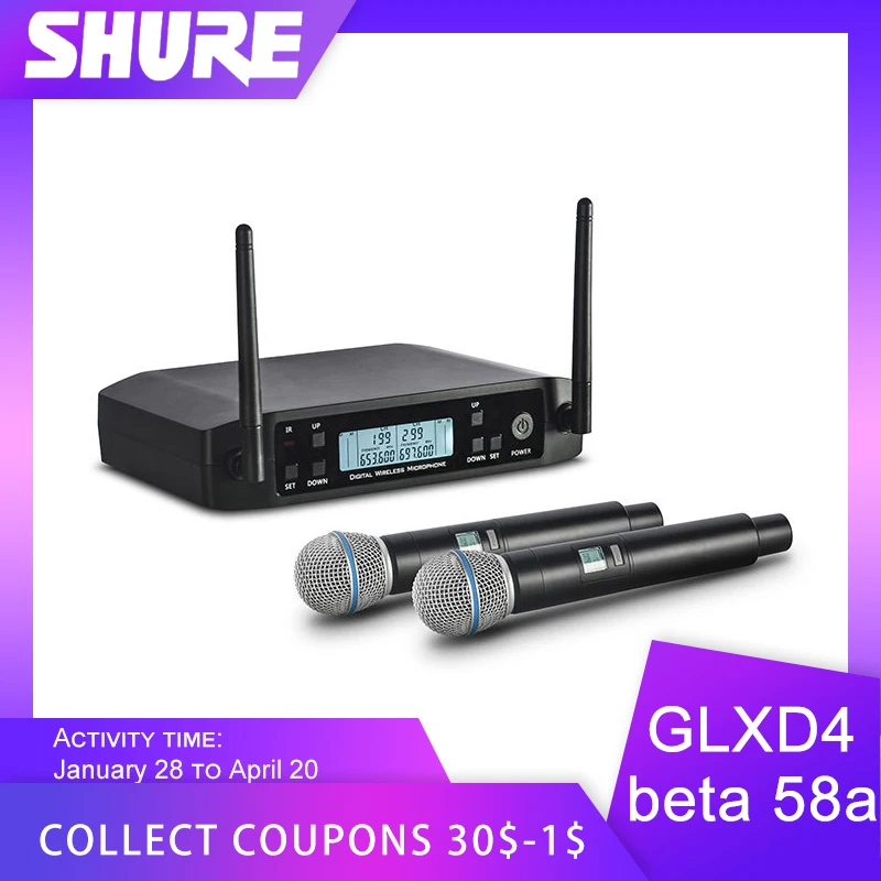 

100% original SHURE GLXD4 Beta 58a Wireless Microphone UHF Dynamic Mic Professional Broadcast Handheld Mic Singing Speech Mic