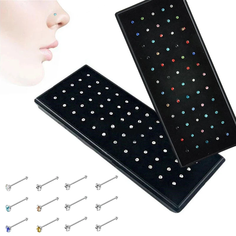 Crystal Rhinestone Nose stud Stainless Surgical Nose Piercing Stud Superfine ear bone needle earrings Body Jewelry