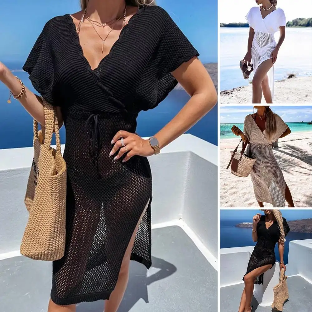 

Шикарная Пляжная накидка, дышащая купальная одежда, накидка с высоким разрезом и короткими рукавами, купальный костюм, накидка, защита от со...