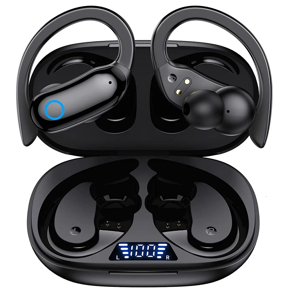 

Bluetooth Headphones Wireless Earbuds 48hrs Playback IPX7 Waterproof Earphones Over-Ear Stereo Bass Headset with Earhooks Mic