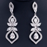 2022 new silver needle fashion geometric white color zircon dangle earrings for womens wedding party jewelry