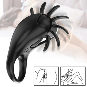 Men Penis Ring Cock Vibrator For Couple Vagina G Spot Orgasm Vibrating Licking Clit Stimulator Cockring Delay Lock Men Sex Toys