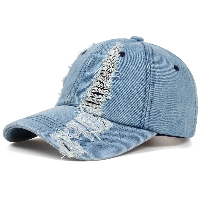 

Simple Unisex Washed Denim Baseball Cap Distressed Ripped Hole Adjustable Snapback Hat Hip-hop Caps Outdoor Sports Hats Gorras