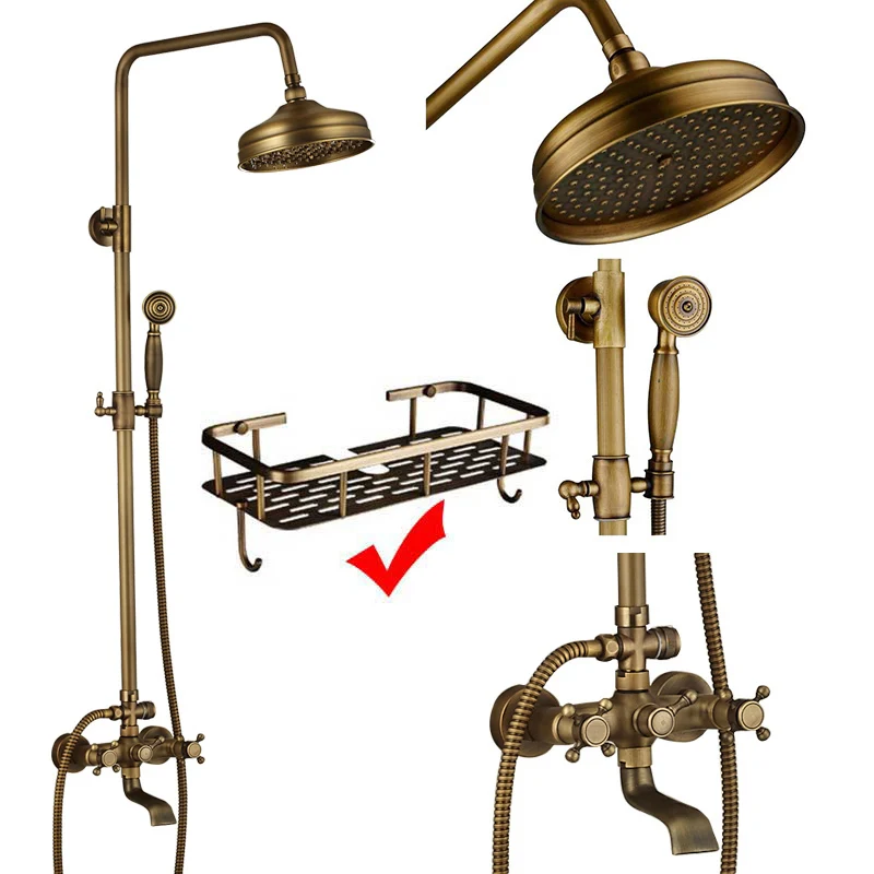 

Luxury Shower Set Faucet Dual Handle Bathroom Rainfall Shower Mixer Tap Wall Mounted 8" Brass Rain Shower Head Shower Faucet