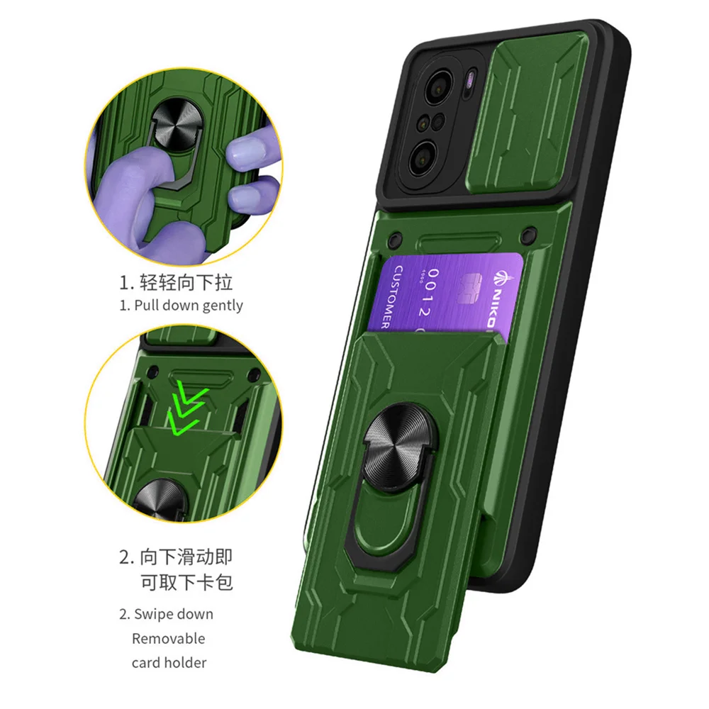 

For Xiaomi Mi 11i Case Mi 11i Magnetic Ring Armor Shockproof Phone Case For Xiaomi My 11 Lite Mi 11T Pro Slide Card Slot Cover