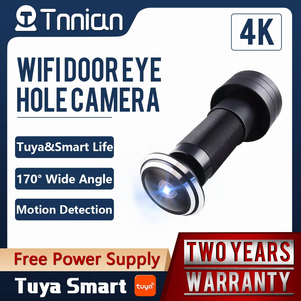

Tuya 4K Door Eye Hole Security IP Camera Smart Life 1.7mm Lens Wide Angle FishEye CCTV Network Mini Peephole Door WiFi Camera