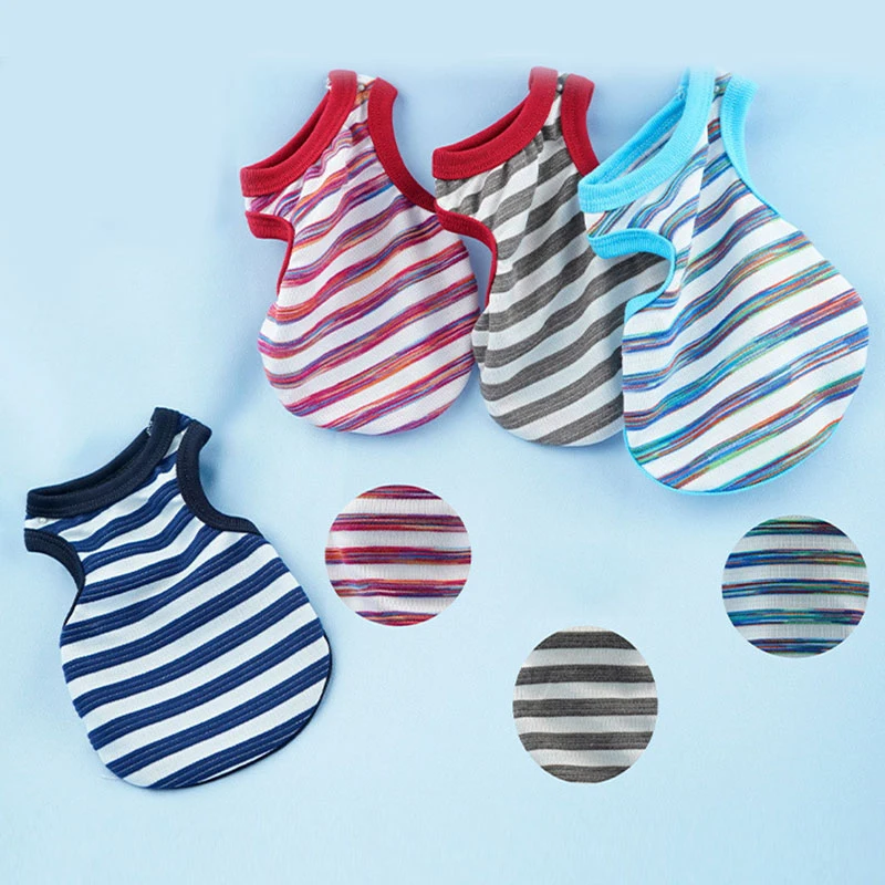

Тонкая летняя одежда для собак, простые полосатые жилеты для маленьких и средних собак, дышащая хлопковая удобная повседневная детская оде...