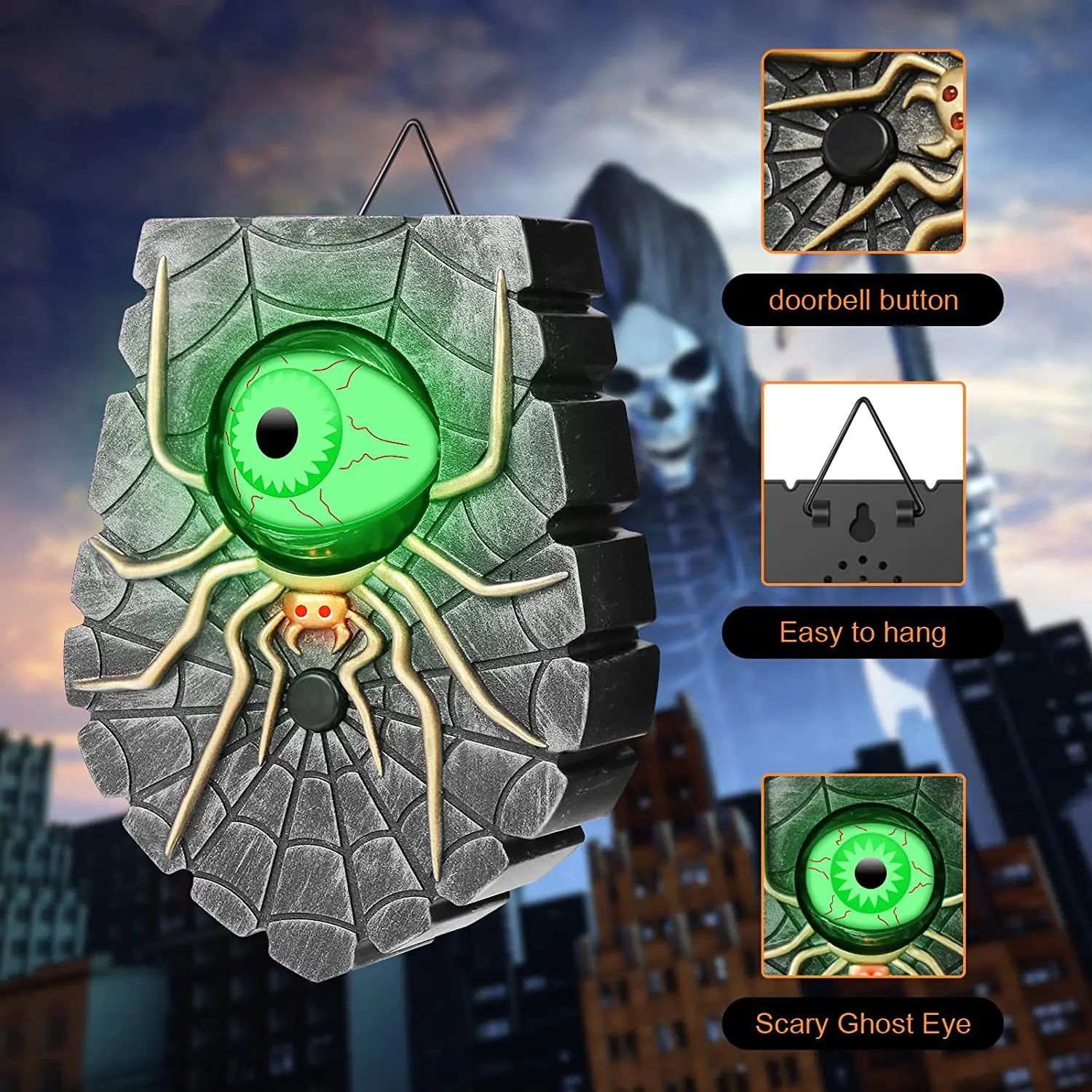 

halloween decoration red eye LED electric doorbell luminous vocal toy party prank game spider green eyeball trick prop joke toy