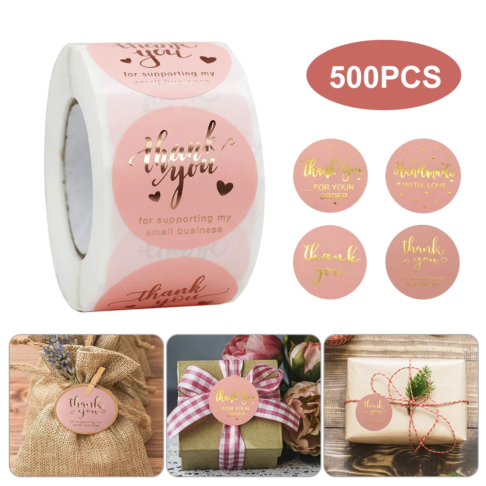 

500pcs/roll Thank You Sticker Envelope Seal Scrapbook Sticker Pink Heart Cute Round Sticker Stationery Label Stickers