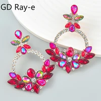 korean fashion glass drop earrings for women crystal big earring flowers large long brinco oorbellen christmas gift wholesale
