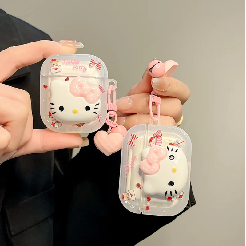 Чехол Hello Kitty для AirPods4 прозрачный милый чехол с бантом творческой личности