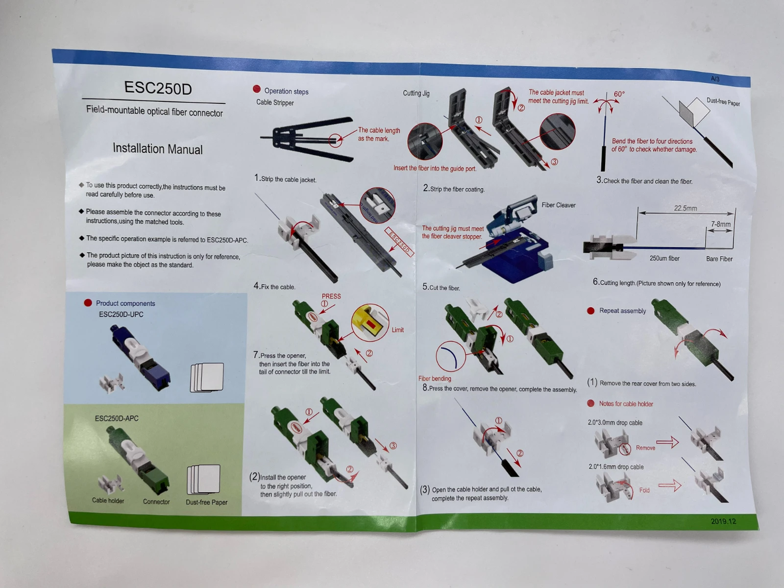 UNIKIT 100% оригинальный ESC250D 50 шт./лот SC APC/SC UPC оптический Быстрый разъем одномодовый