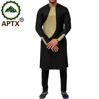 2021 spring new african clothing mens suit aptx long sleeve o neck knee length topankle length pants 100 cotton ta731606