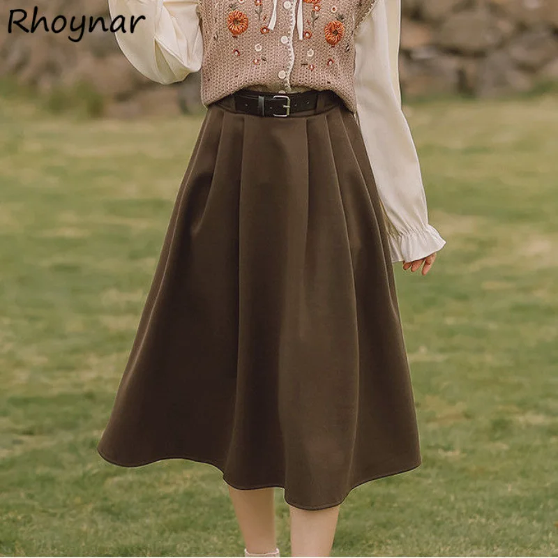 

Skirts Women Korean Version Autumn Elegant Preppy Style Solid All-match Student Dating Casual Chic Empire Holiday Female Faldas