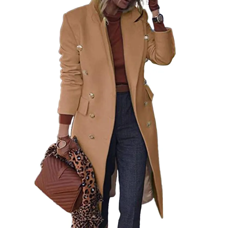 

Женское шерстяное пальто средней длины, с отложным воротником, Размеры m ~ 4xl