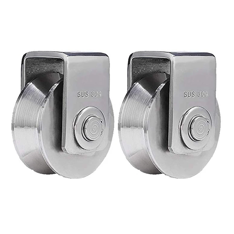 

2Pcs 2 Inch V Type Pulley Roller 304 Stainless Steel Sliding Gate Roller Wheel Bearing for Material Handling and Moving-ABUX