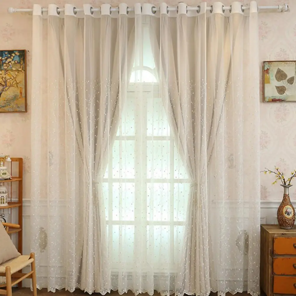 

Double Layer Window Curtains Stylish Unique Pattern Blackout Princess Window Sheer Tulle Romantic Screen for Living Room Bedroom