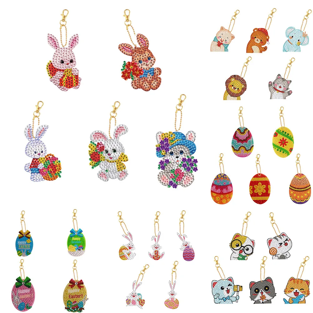 

Cartoon Easter Egg Rabbit Pattern 5D Full Diamond Painting Keychain Keyring Craft DIY Women Bag Decoration Car Pendant Decor