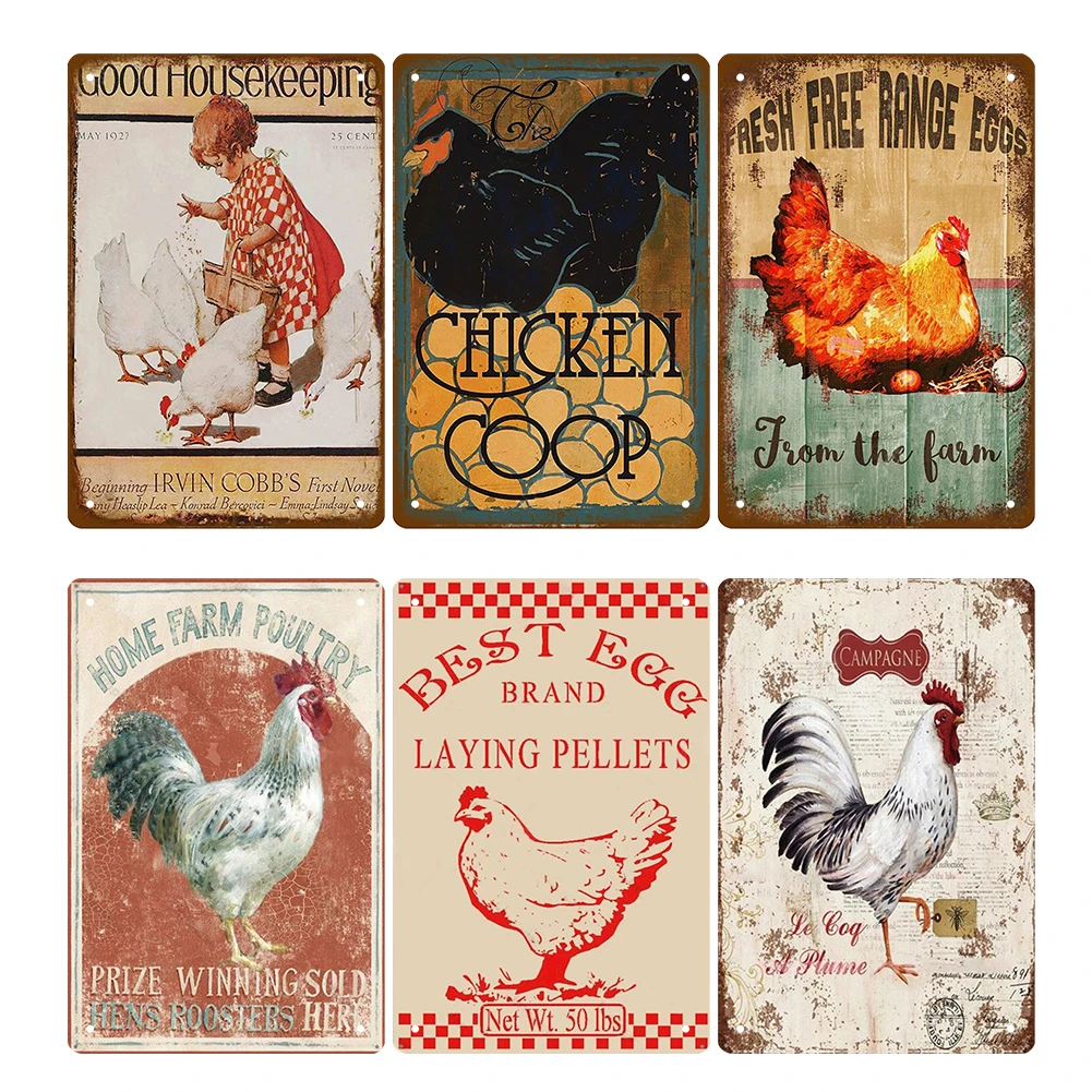 

Винтажная курица, металлическая жесть в стиле ретро, картина, бар, украшение для спальни, настенное искусство для бара, клуба, кафе, домашний ...