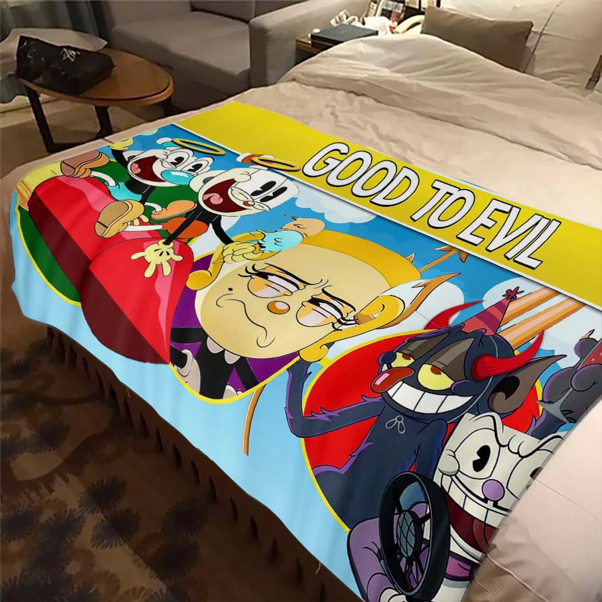 

Flannel Blanket Game Soft Fleece Blanket Bedspread Sofa Couch Camping Traveling Cover Nice Children Gift Cuphead Cartoon Printed