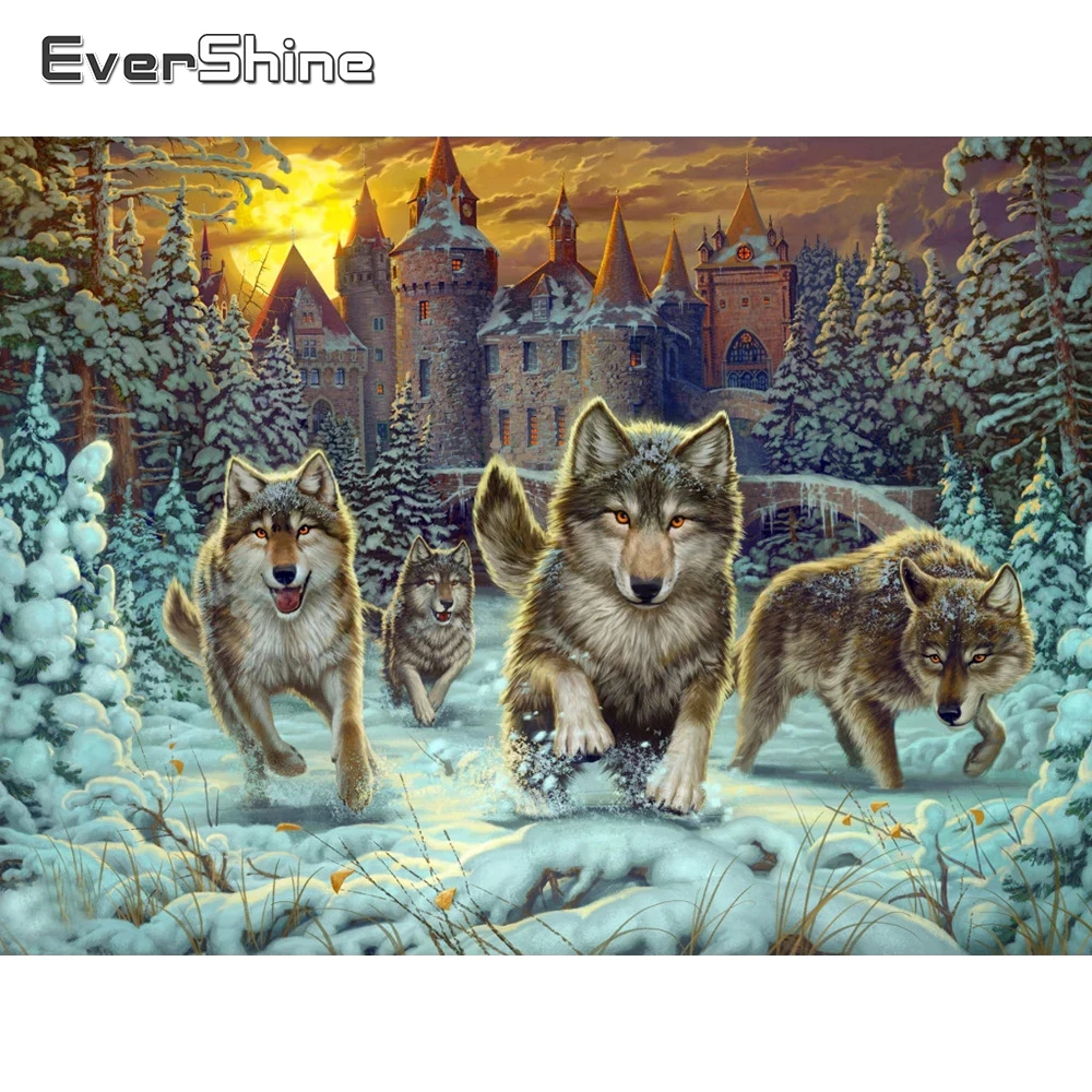 

EverShine DIY Diamond Painting Wolf Full Square Mosaic Animal Rhinestone Picture Embroidery Winter Castle New Arrival Wall Decor