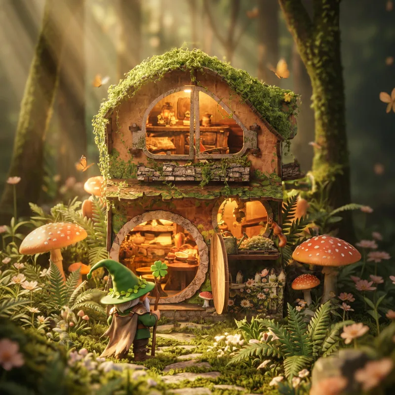 Фото 3D-модель деревянного миниатюрного домика-коттеджа из плюща, набор для сборки, антистресс, декор для рабочего стола, подарок для взрослых и детей №3
