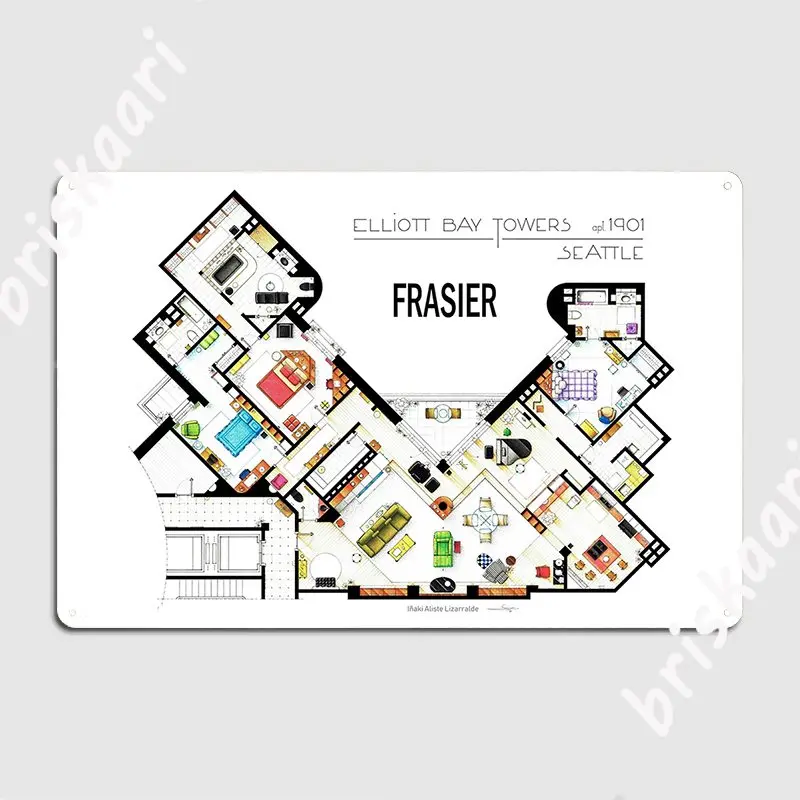 

Frasier Apartment Floorplan Metal Sign Printing Pub Home Wall Decor Tin Sign Posters room decoration