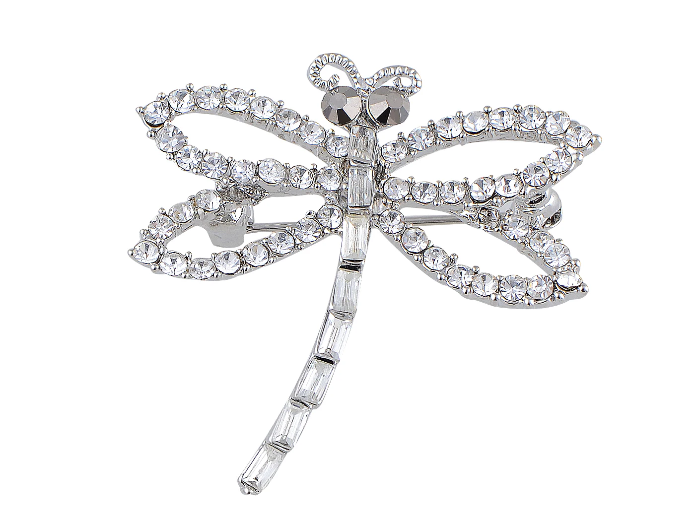 

Silvery Tone Sparkly Clear Crystal Rhinestones Dragonfly Brooch Pin