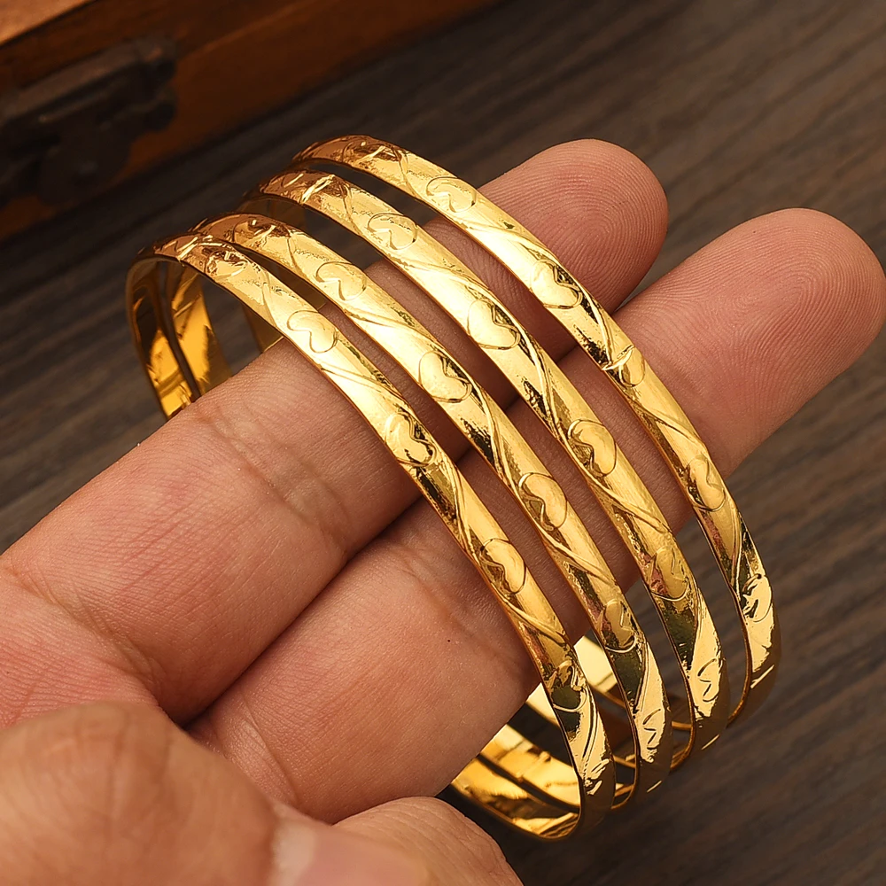 68MM 24K Ethiopian Wave Dubai Trendy Wedding Bangles for Women Arab African Gold Color Bracelet Jewelry Middle East Gifts