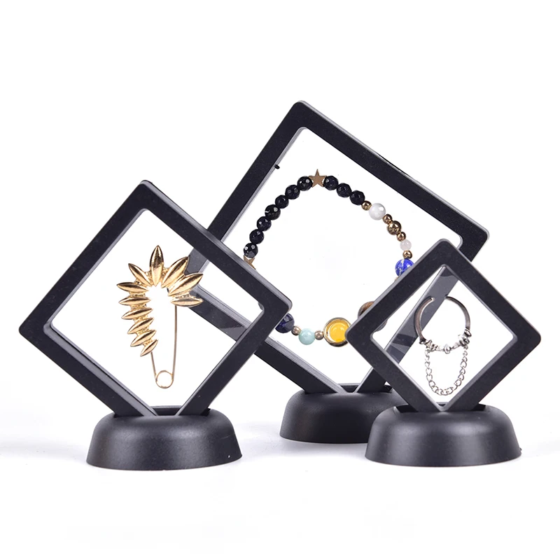 

1pc 3D Floating Picture Frame Shadow Box Jewelry Display Stand Ring Pendant Holder Protect Jewellery Stone Presentation Case