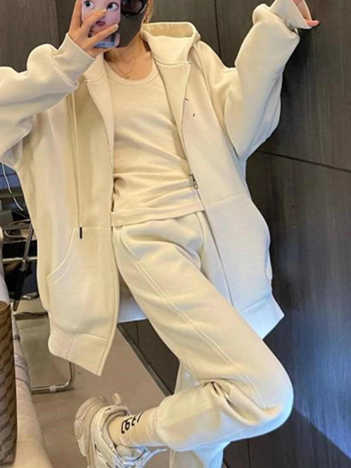 Корейская модная однотонная верхняя одежда больших размеров с капюшоном для