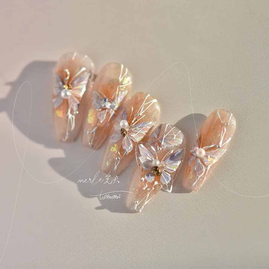 Блестящие наклейки для ногтей в виде ракушек авроры дневных бабочек