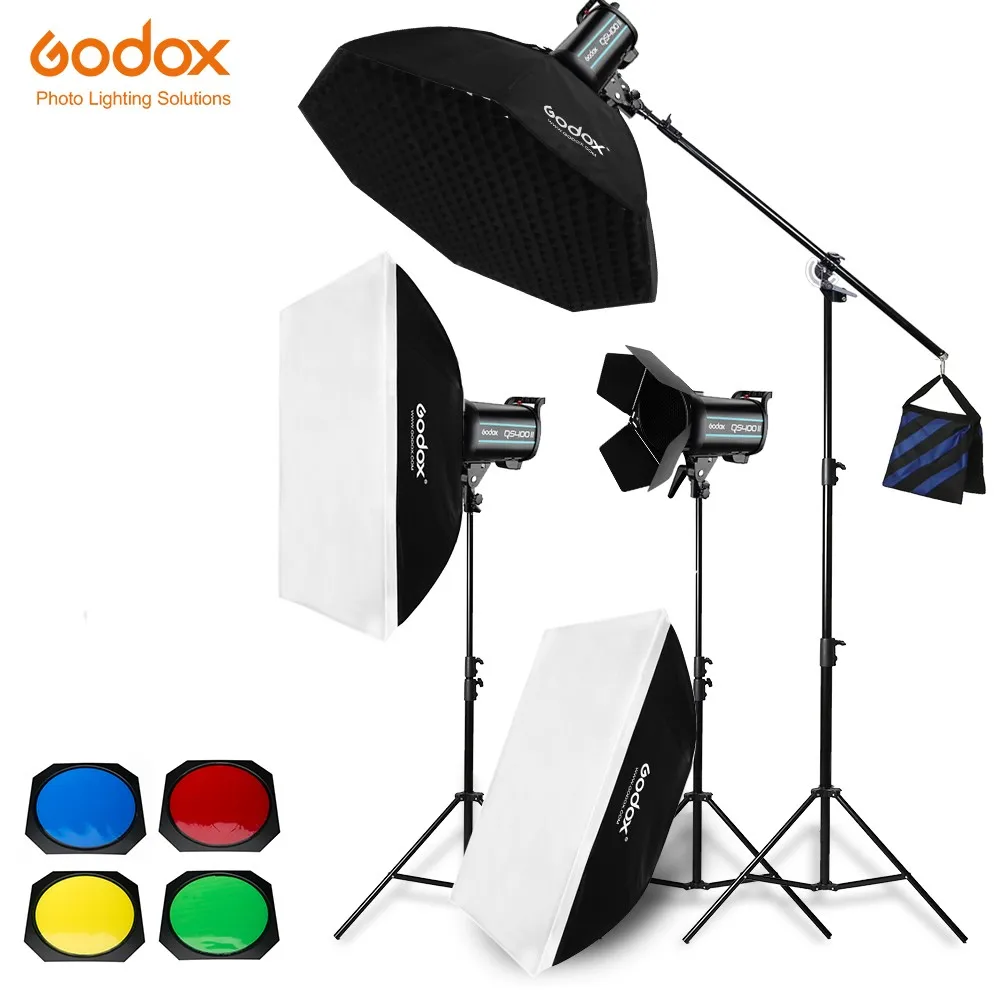 

3x Godox QS400II / QS600II /QS800II / QS1200II 2.4G Wireless Studio Strobe Flash Light Set Softbox Light Stand Lighting Kit