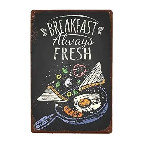 

Жестяной плакат на завтрак Always Fresh, металлический настенный плакат, домашняя кухня, столовый магазин, настенное украшение, металлическая пл...