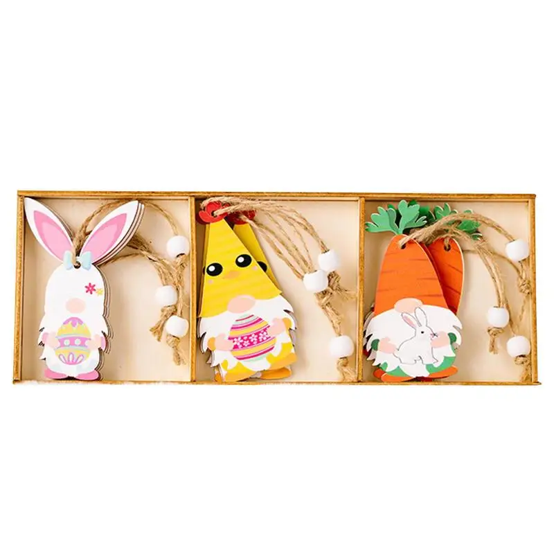

Easter Gnome Wooden Ornaments Easter Tree Decorations Decors Decorations Sign Hanging Porch Curtain Bunny Carrot Welcome Door