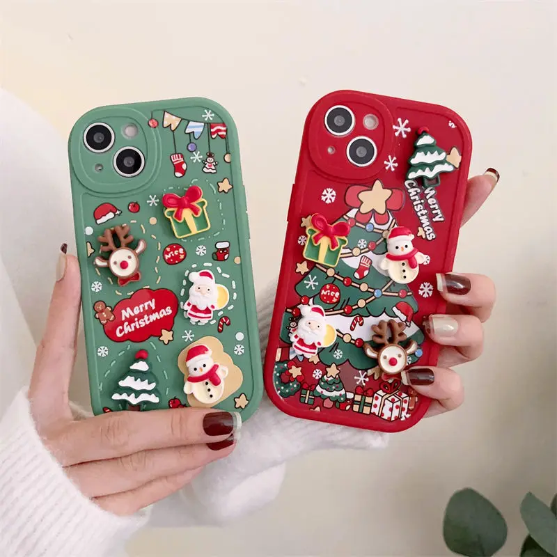 

3D cartoon christmas tree snowman cover for iPhone 14 13 12 11 PRO MAX X XS XR XSMAX 7PLUS 8PLUS christmas gift phone case