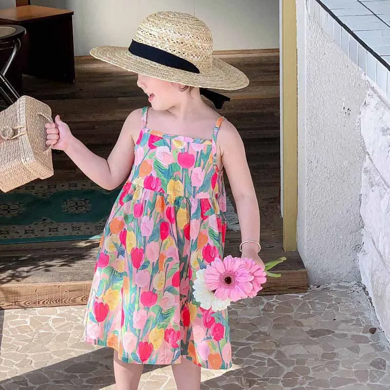 

Summer Toddler Girl Dress Suspender Floral Print Kids Beach Dress Sweet Slip Dresses for Children Girls Clothing 2023