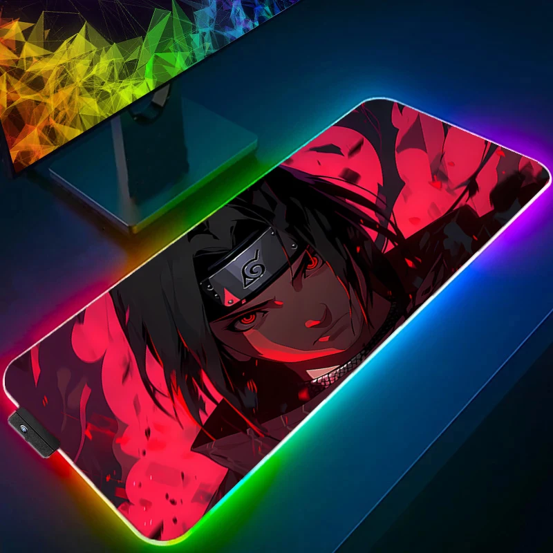 Фото Аниме НАРУТО Учиха Саске RGB Коврик для мыши Подсветка HD Печать Компьютерный геймер Запирающийся край Светодиодный коврик для мыши XXL Клавиатура ПК Коврики для мыши №2