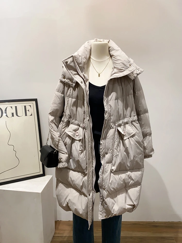 Прогулочное одеяло! Повседневный свободный пуховик средней длины женская зимняя