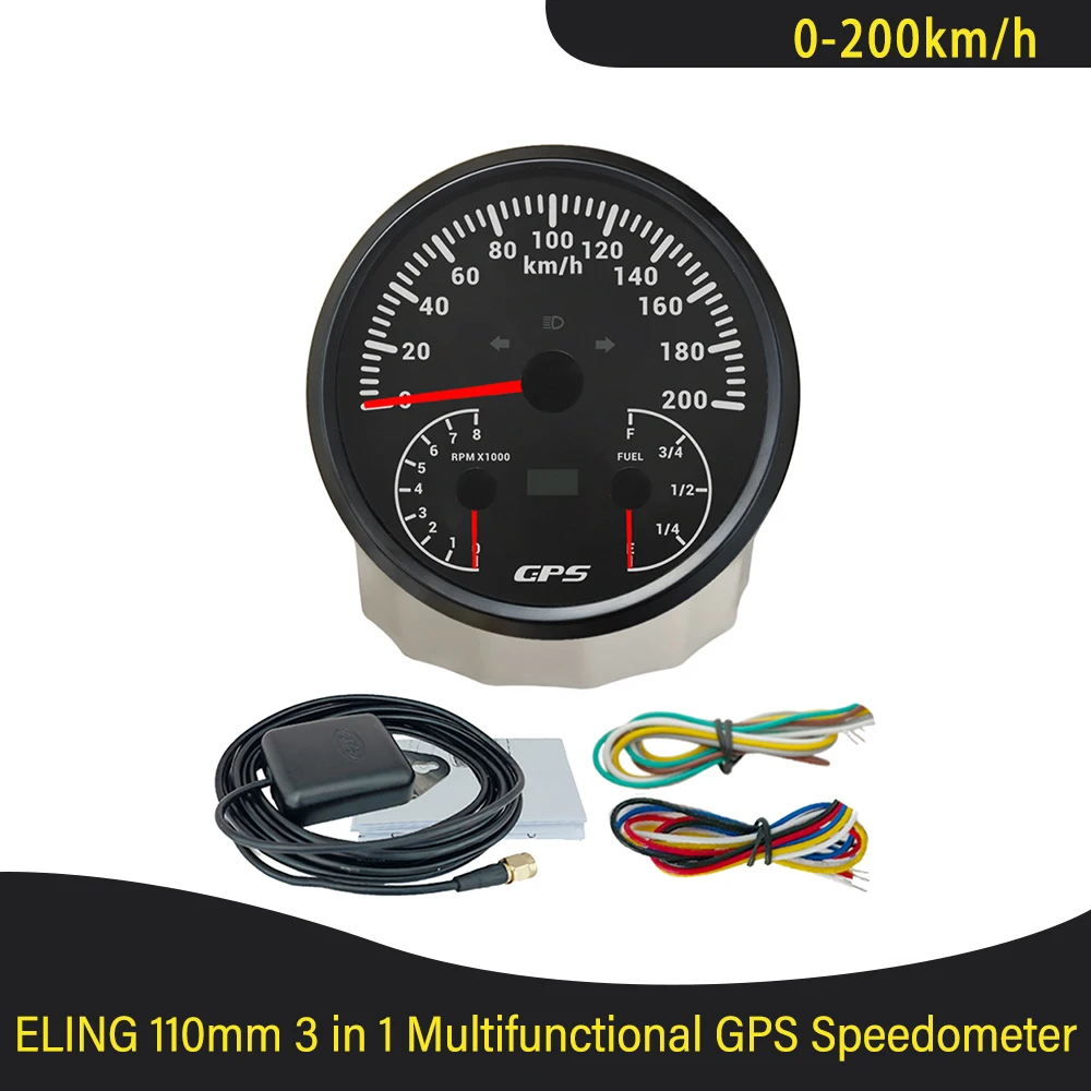 

110 мм 3 в 1 Многофункциональный 120MPH 20 км/ч GPS-спидометр с тахометром 0-8000 об/мин, уровень топлива, 7 цветов, подсветка для автомобиля, лодки