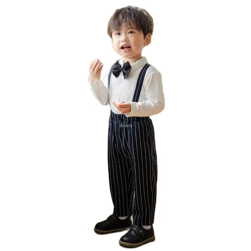 

Костюм для новорожденных мальчиков на 1 год рождения рубашка принц детские штаны на подтяжках галстук-бабочка 4 шт. платье для фотографии Ко...