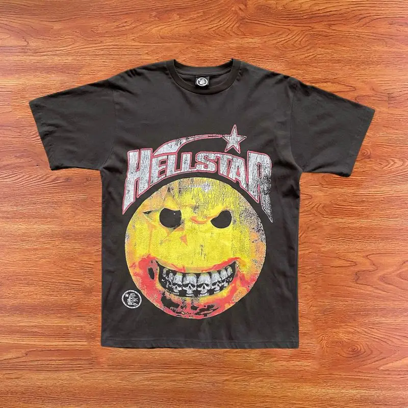 

Stock Vintage Smiling Face Hellstar Studios Tshirts High Quality Cotton Short Sleeve Oversized Hellstar T-Shirt for Men Women